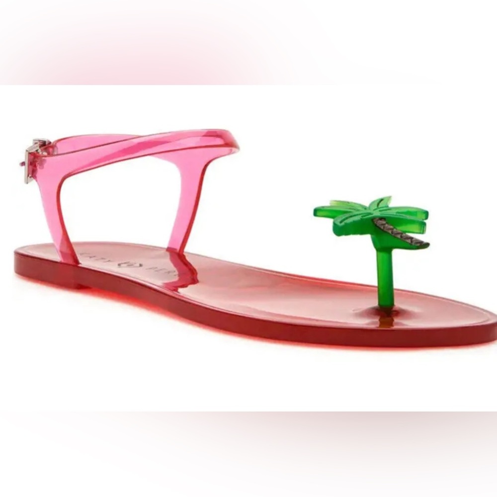 Katy Perry Geli Flat Sandal Palm Tree Red Sz 9 NWB
